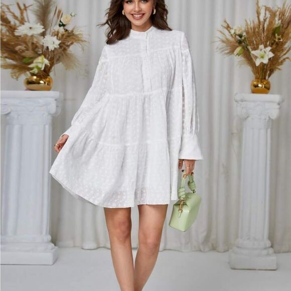 Dresses & Skirts - Babydoll Adorable white eyelet lace ruffle tier style dress! New!!